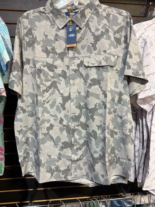 Aftco Air O Mesh Printed Short Sleeve Button Up